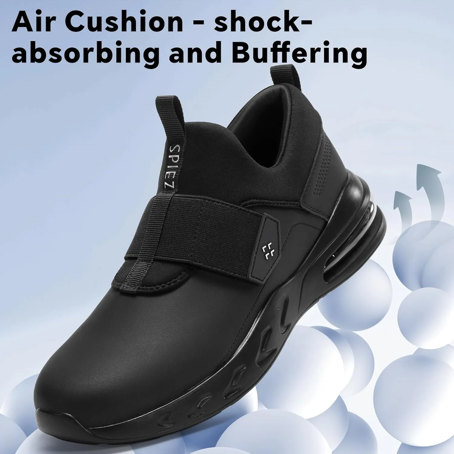 SPlEZ Waterproof Work Shoes for Men & Women, Non-Slip, Oil-Resistant Slip-On Chef Sneakers for Kitchen & Food Service, Black (4.5-13.5)