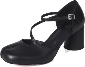 Spring Summer chunky heel Sandals Round toe Belt buckle strap Super high heel Split Toe Genuine leather Silver Sandals