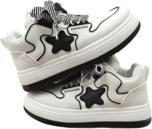 Star Shoes Thick Laces Walking Cute Sneakers for Women Thick Sole Y2K Shoes Walking Shoes Flat Platform Chunky Style Casual