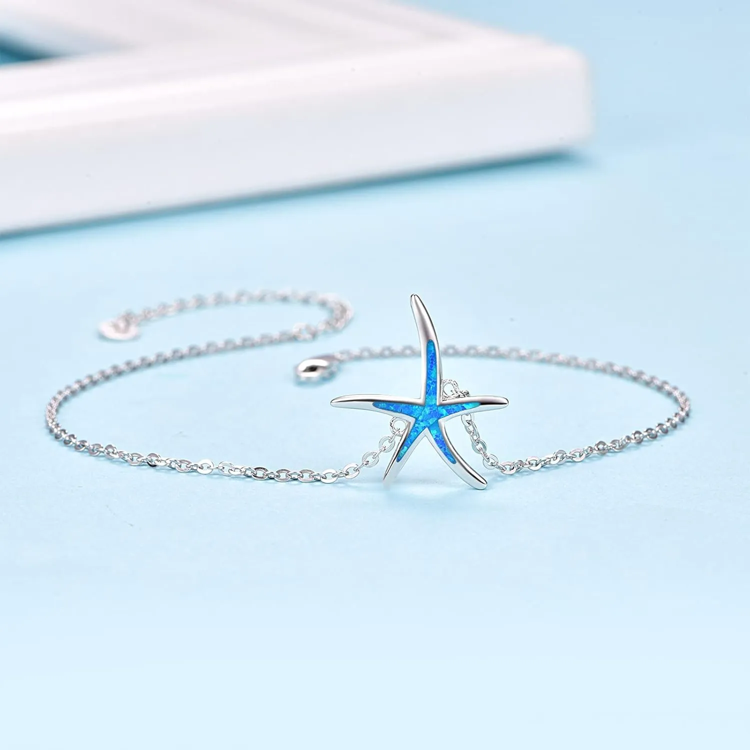 Starfish Bracelet 925 Sterling Silver with White Fire Opal Chain Bracelets Ocean Jewelry Birthday For Women