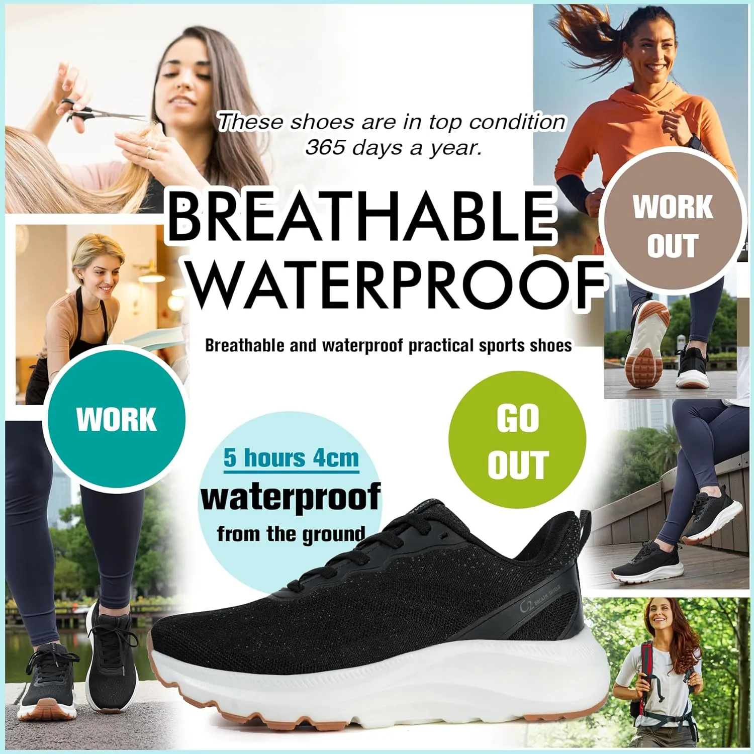 starmerx Women's Waterproof Breathable Utility Sneakers Lightweight Slip-Resistant Walking Shoes for All-Day Comfort