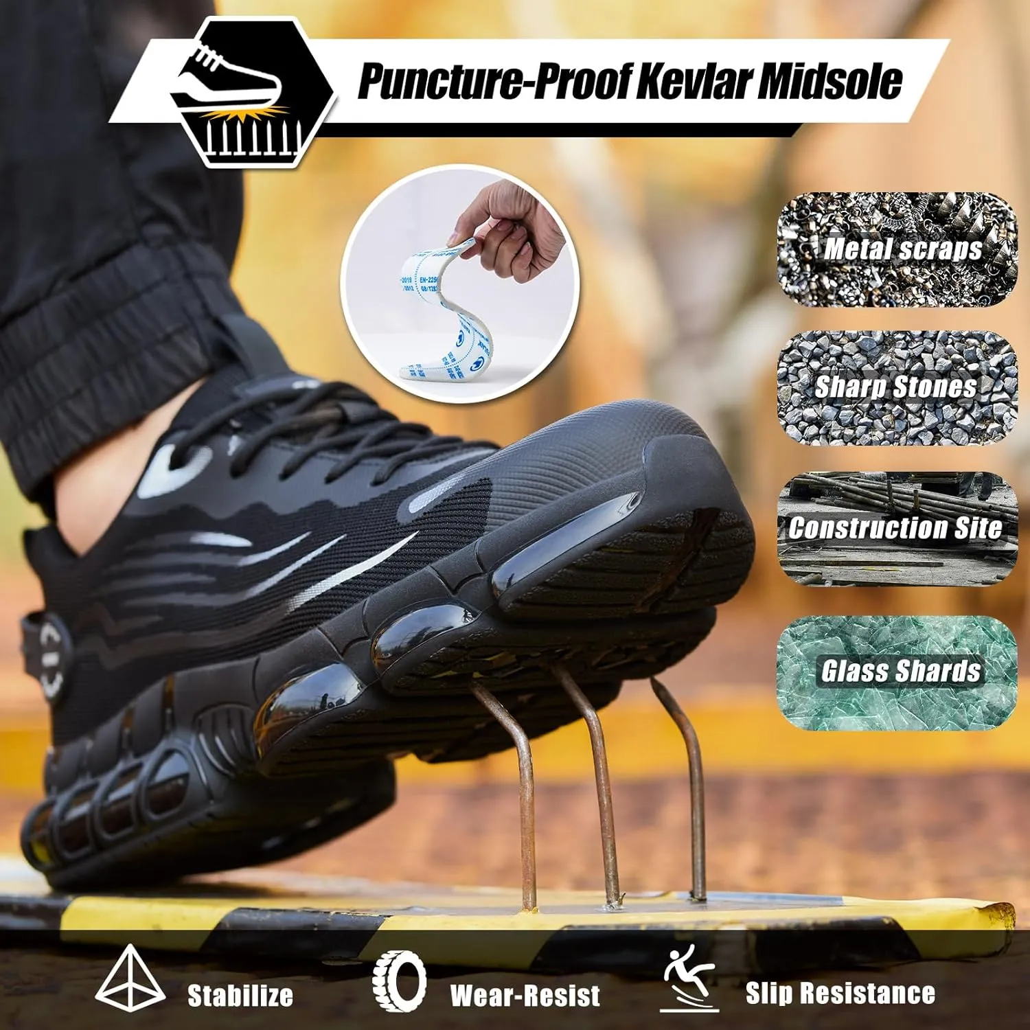 Steel Toe Shoes for Men Women Composite Toe Work Sneakers Indestructible Safety Tennis Shoes Lightweight Breathable Construction Sneakers Puncture Proof Air Cushion Ergonomic Design
