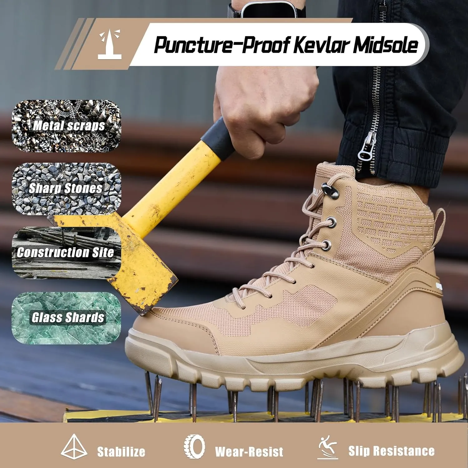 Steel Toe Shoes for Men Women Composite Toe Work Sneakers Indestructible Safety Tennis Shoes Lightweight Breathable Construction Sneakers Puncture Proof Air Cushion Ergonomic Design