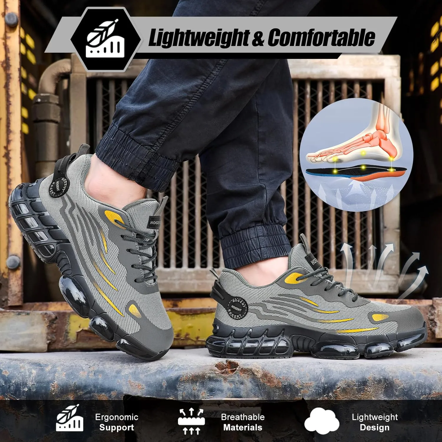Steel Toe Shoes for Men Women Composite Toe Work Sneakers Indestructible Safety Tennis Shoes Lightweight Breathable Construction Sneakers Puncture Proof Air Cushion Ergonomic Design