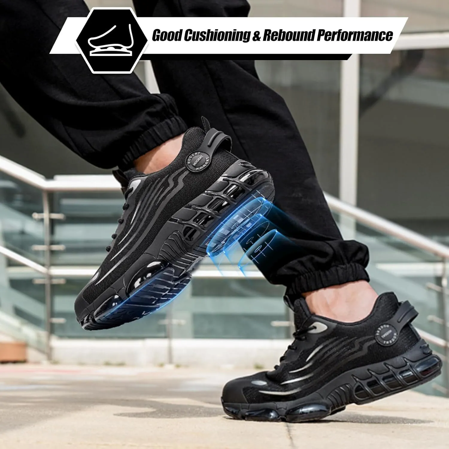 Steel Toe Shoes for Men Women Composite Toe Work Sneakers Indestructible Safety Tennis Shoes Lightweight Breathable Construction Sneakers Puncture Proof Air Cushion Ergonomic Design