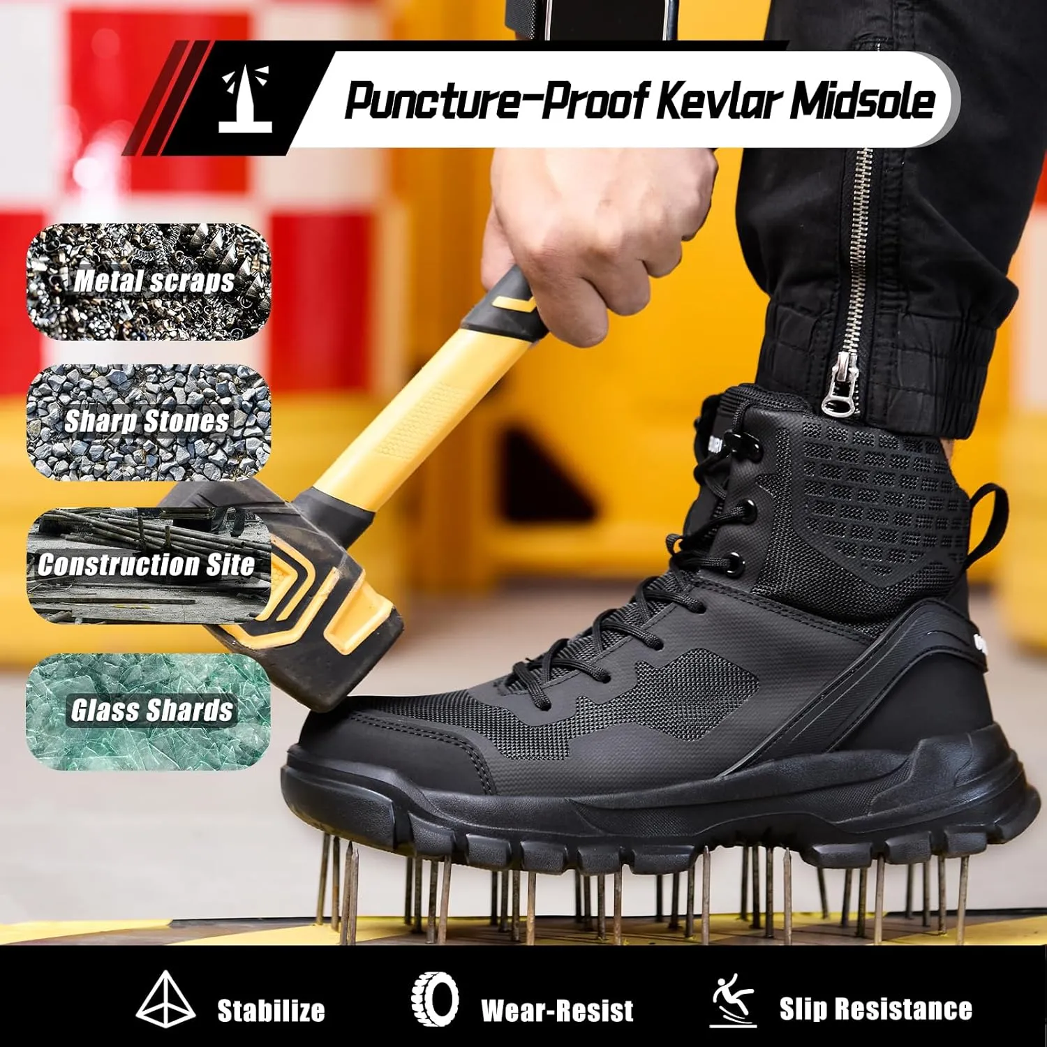 Steel Toe Shoes for Men Women Composite Toe Work Sneakers Indestructible Safety Tennis Shoes Lightweight Breathable Construction Sneakers Puncture Proof Air Cushion Ergonomic Design