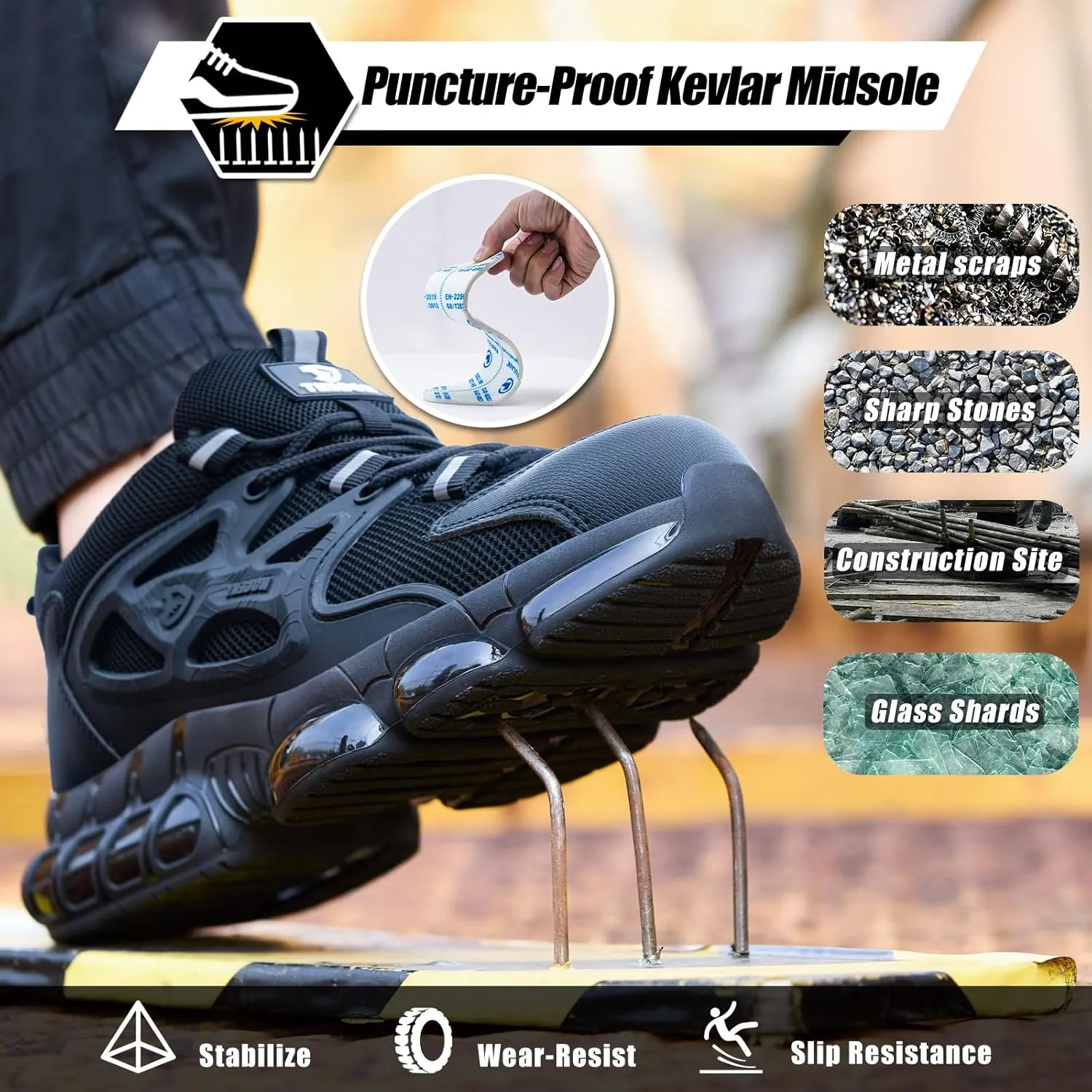 Steel Toe Shoes for Men Women Composite Toe Work Sneakers Indestructible Safety Tennis Shoes Lightweight Breathable Construction Sneakers Puncture Proof Air Cushion Ergonomic Design