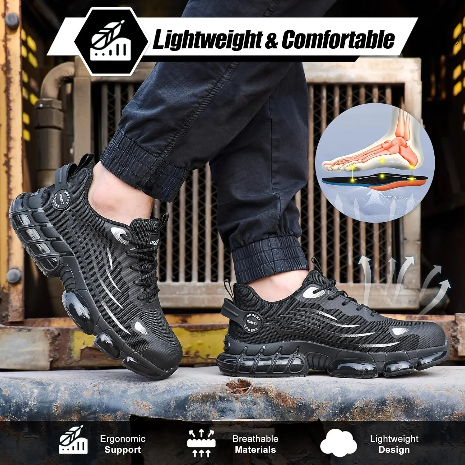 Steel Toe Shoes for Men Women Composite Toe Work Sneakers Indestructible Safety Tennis Shoes Lightweight Breathable Construction Sneakers Puncture Proof Air Cushion Ergonomic Design