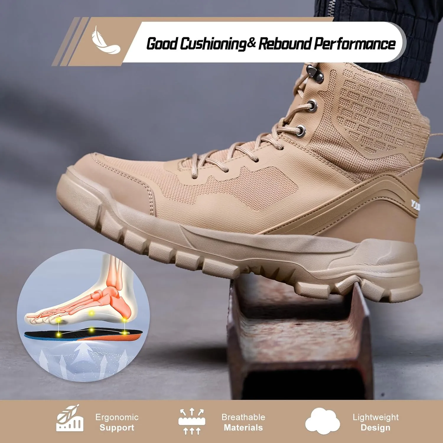 Steel Toe Shoes for Men Women Composite Toe Work Sneakers Indestructible Safety Tennis Shoes Lightweight Breathable Construction Sneakers Puncture Proof Air Cushion Ergonomic Design