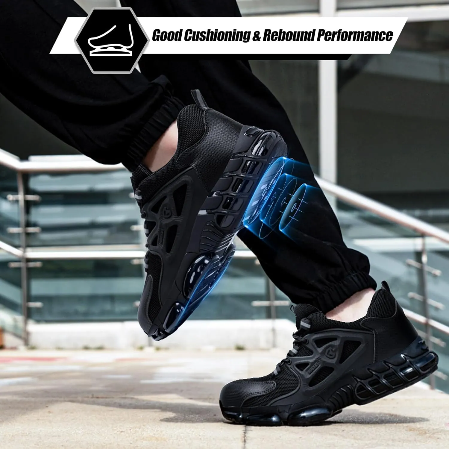 Steel Toe Shoes for Men Women Composite Toe Work Sneakers Indestructible Safety Tennis Shoes Lightweight Breathable Construction Sneakers Puncture Proof Air Cushion Ergonomic Design