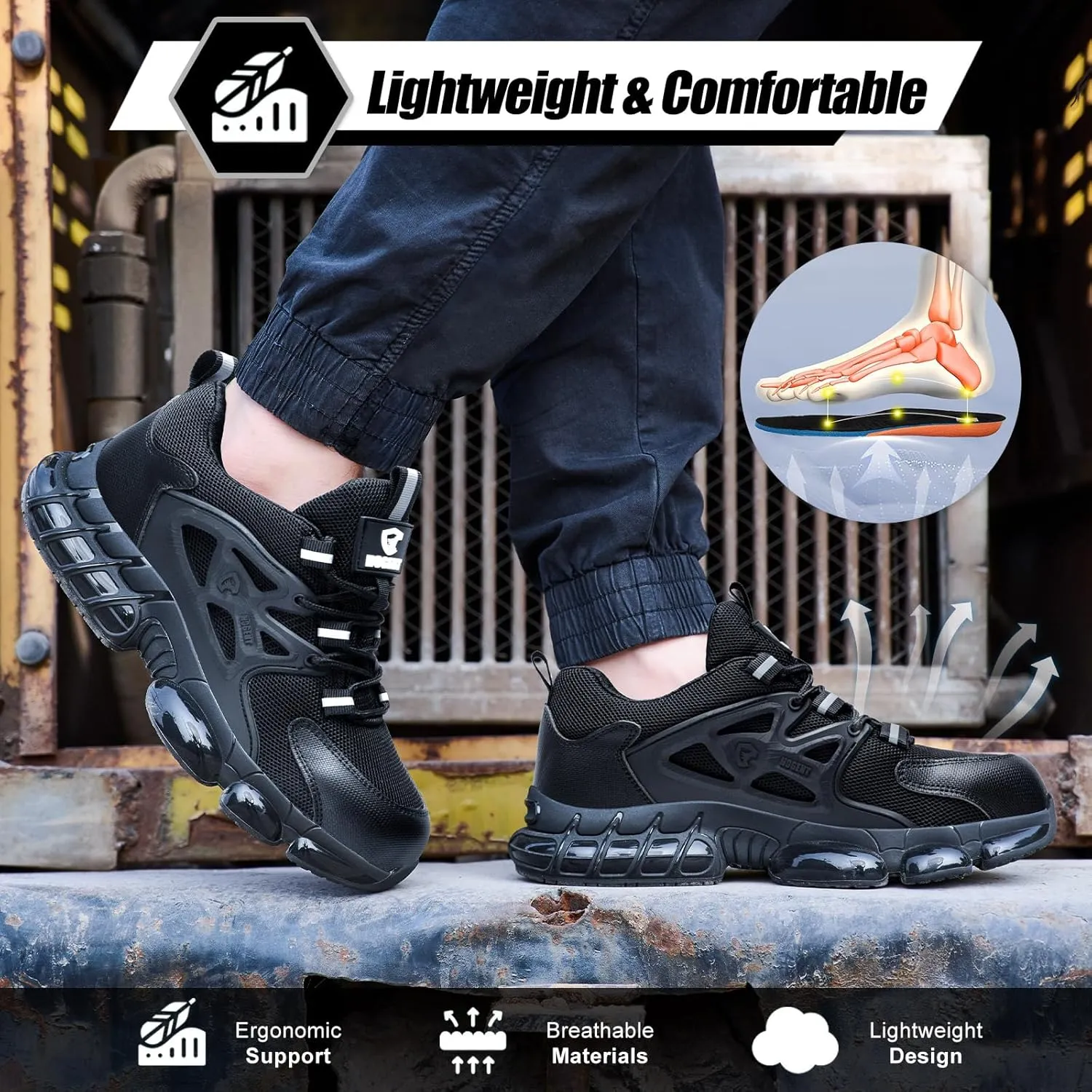 Steel Toe Shoes for Men Women Composite Toe Work Sneakers Indestructible Safety Tennis Shoes Lightweight Breathable Construction Sneakers Puncture Proof Air Cushion Ergonomic Design