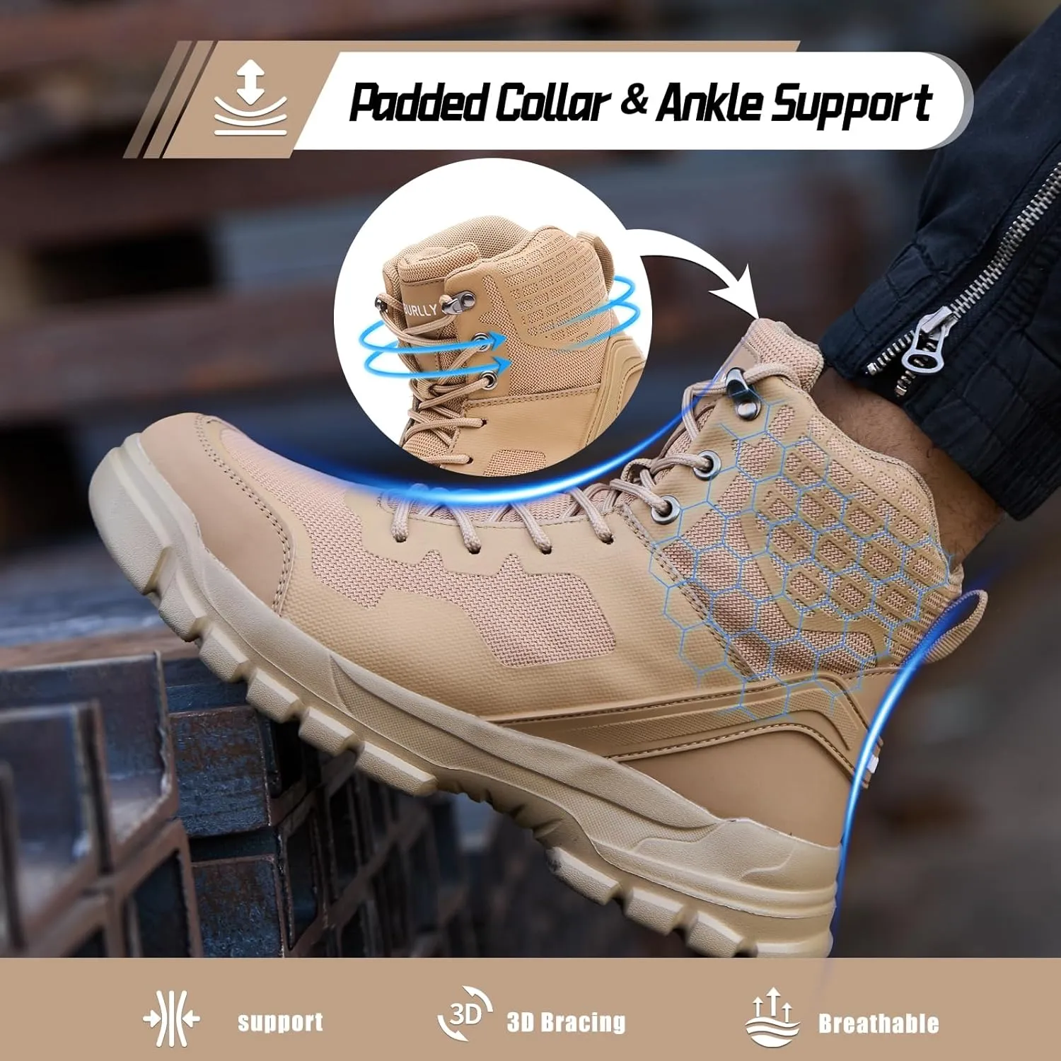 Steel Toe Shoes for Men Women Composite Toe Work Sneakers Indestructible Safety Tennis Shoes Lightweight Breathable Construction Sneakers Puncture Proof Air Cushion Ergonomic Design