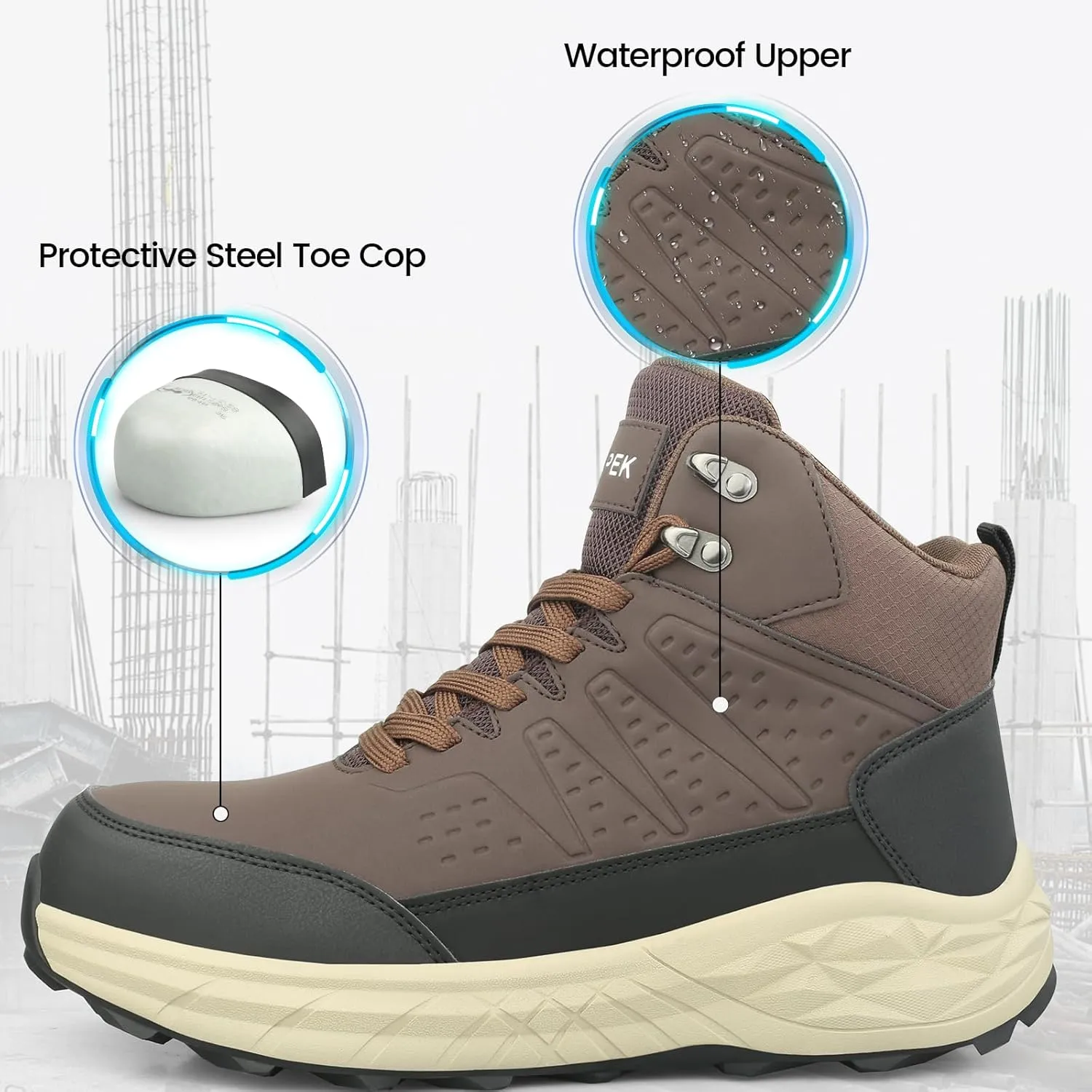 Steel Toe Work Boots for Men Non Slip Puncture Proof Safety Work Shoes for Men with Indestructible Construction Comfortable Perfect for Outdoor Work, Hiking, Construction