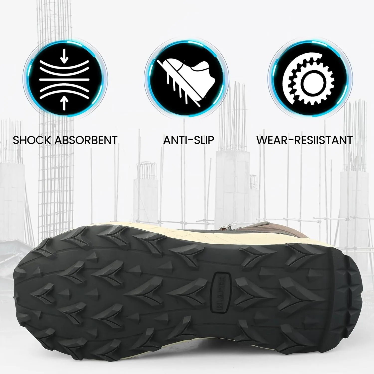 Steel Toe Work Boots for Men Non Slip Puncture Proof Safety Work Shoes for Men with Indestructible Construction Comfortable Perfect for Outdoor Work, Hiking, Construction