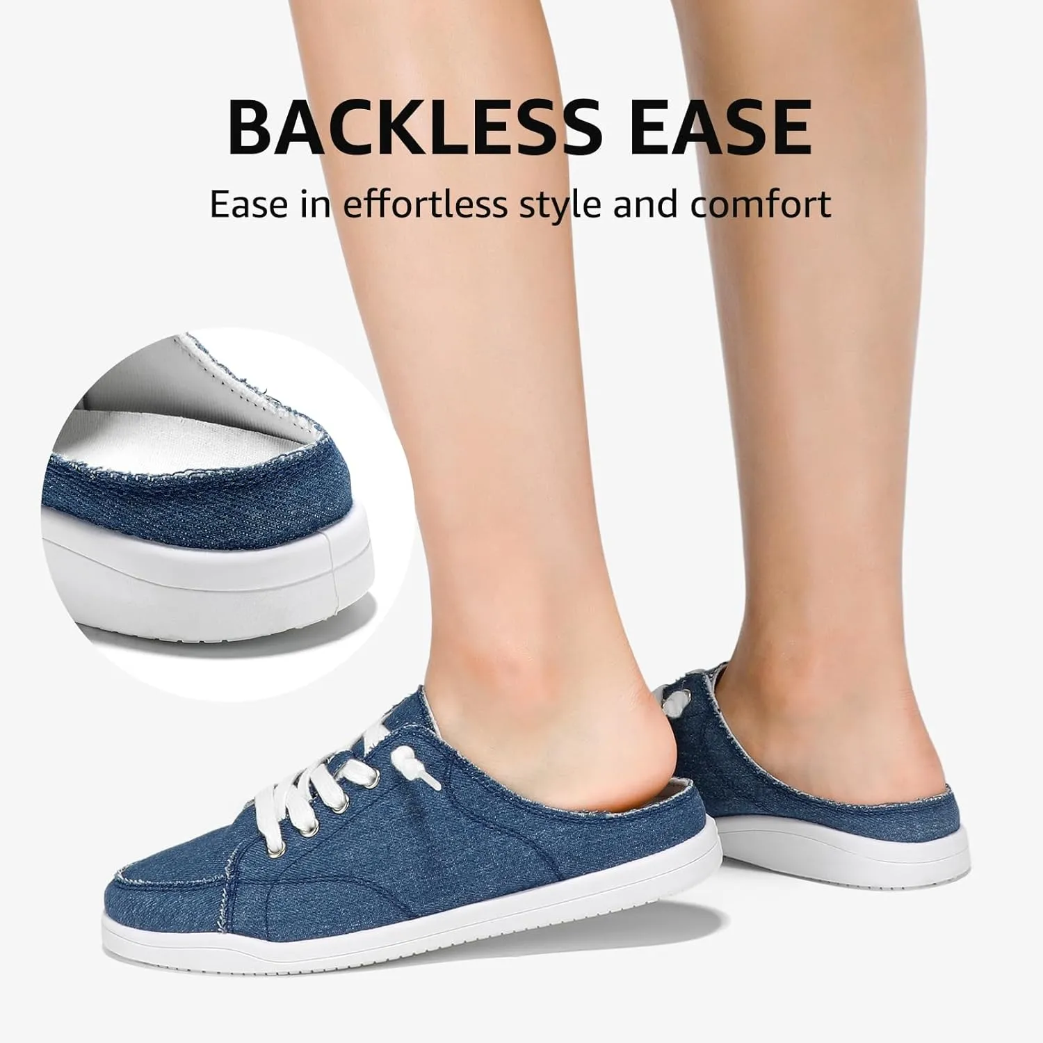 STQ Mules for Women Slip On Sneakers Backless Canvas Shoes Comfort Casual Tennis Shoes, Denim Blue Size 6.5