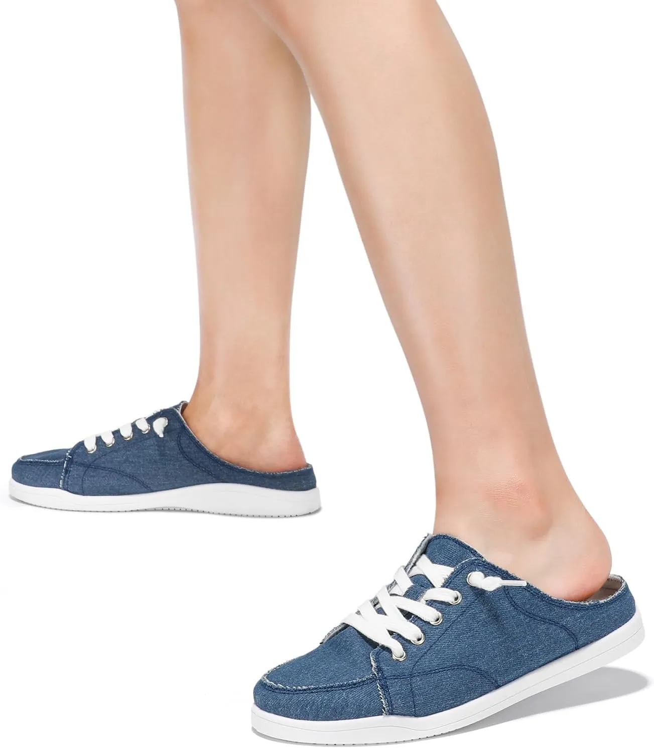 STQ Mules for Women Slip On Sneakers Backless Canvas Shoes Comfort Casual Tennis Shoes, Denim Blue Size 6.5