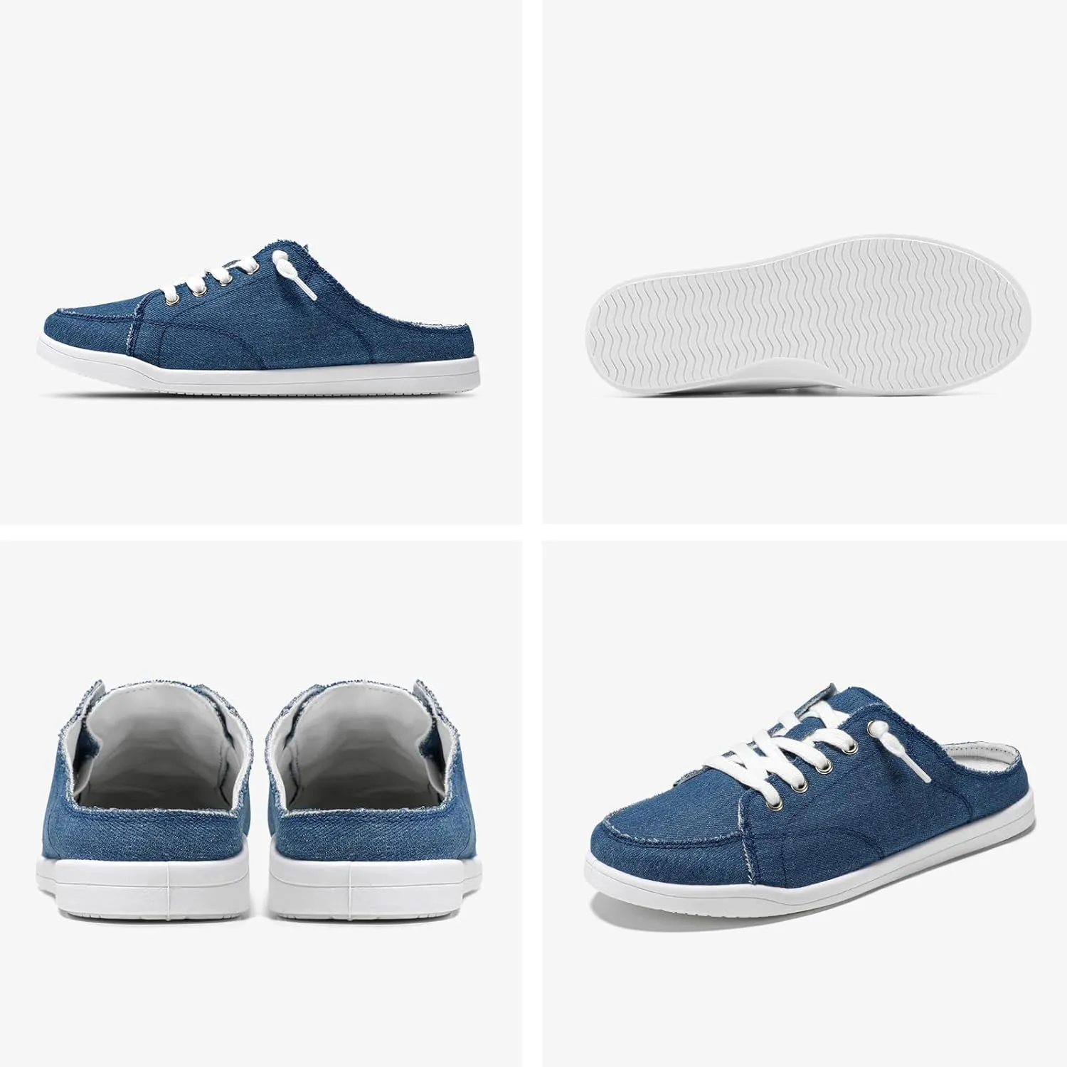 STQ Mules for Women Slip On Sneakers Backless Canvas Shoes Comfort Casual Tennis Shoes, Denim Blue Size 6.5