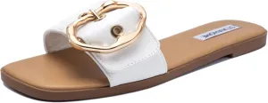STUNAHOME Flat Sandals Women Fashion Slides With Soft Leather Paired with Metal buckle Slippers