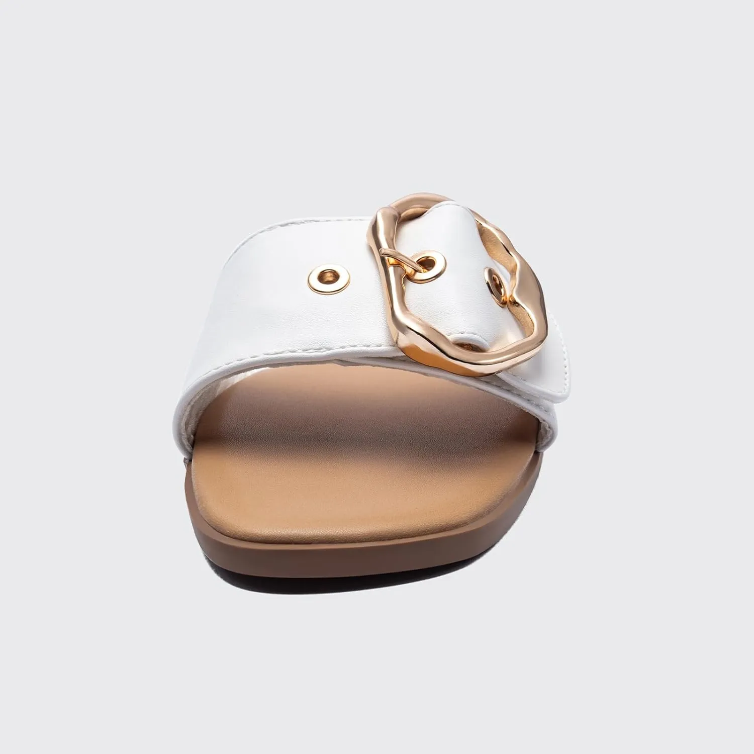 STUNAHOME Flat Sandals Women Fashion Slides With Soft Leather Paired with Metal buckle Slippers