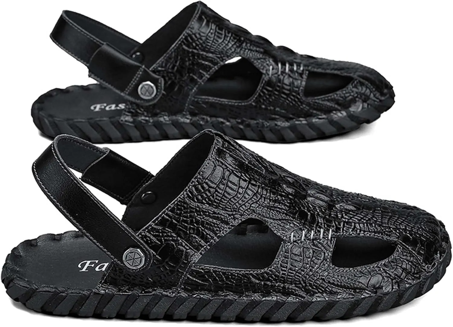 Summer men's casual breathable comfortable lightweight soft handcrafted crocodile pattern fashion sandals slippers two-layer cowhide