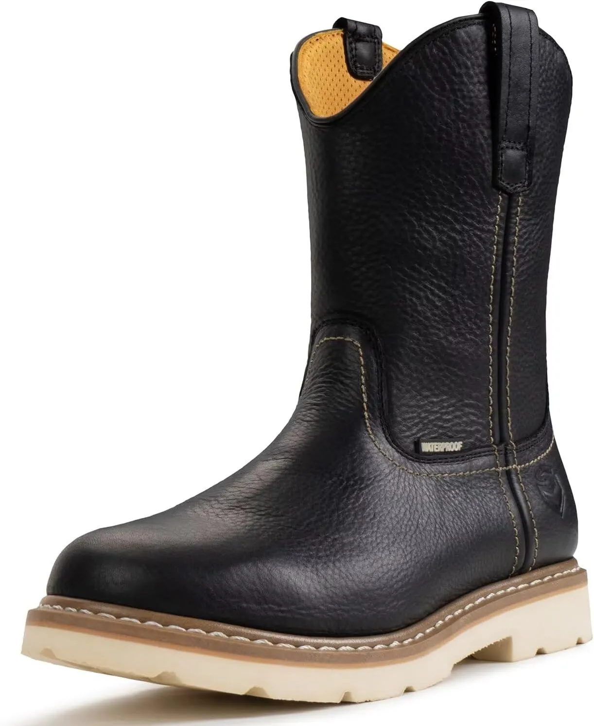 SUREWAY 10in Mens Soft/Steel Toe Waterproof Wellington Work Boot,Heavy Duty Pull On Leather Work Boots,Goodyear Welted,Full Grain Leather,Industrial Safety boot Classic Cowboy Boot,EH Rated