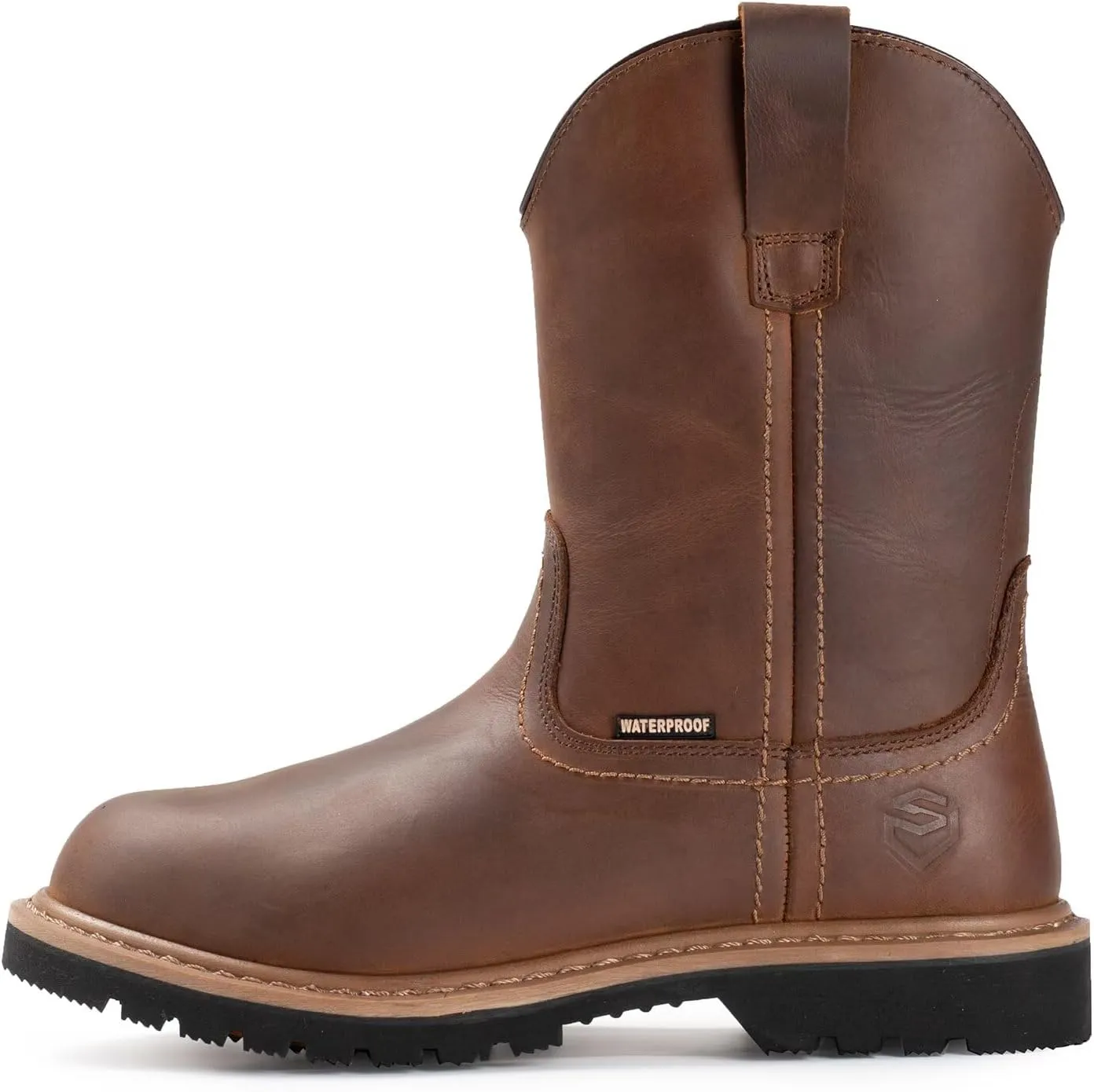 SUREWAY 10in Mens Soft/Steel Toe Waterproof Wellington Work Boot,Heavy Duty Pull On Leather Work Boots,Goodyear Welted,Full Grain Leather,Industrial Safety boot Classic Cowboy Boot,EH Rated
