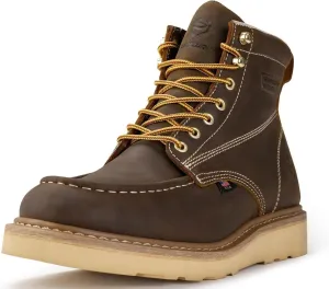 SUREWAY 6 in Mens Soft Toe Work Boots for Men-Full Grain Leather,Goodyear,Non-Slip EH Safety Industial Construction Wedge Moc Toe Work Boots/Shoes