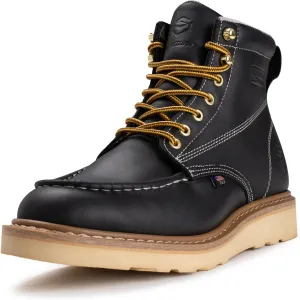 SUREWAY 6 in Mens Soft Toe Work Boots for Men-Full Grain Leather,Goodyear,Non-Slip EH Safety Industial Construction Wedge Moc Toe Work Boots/Shoes