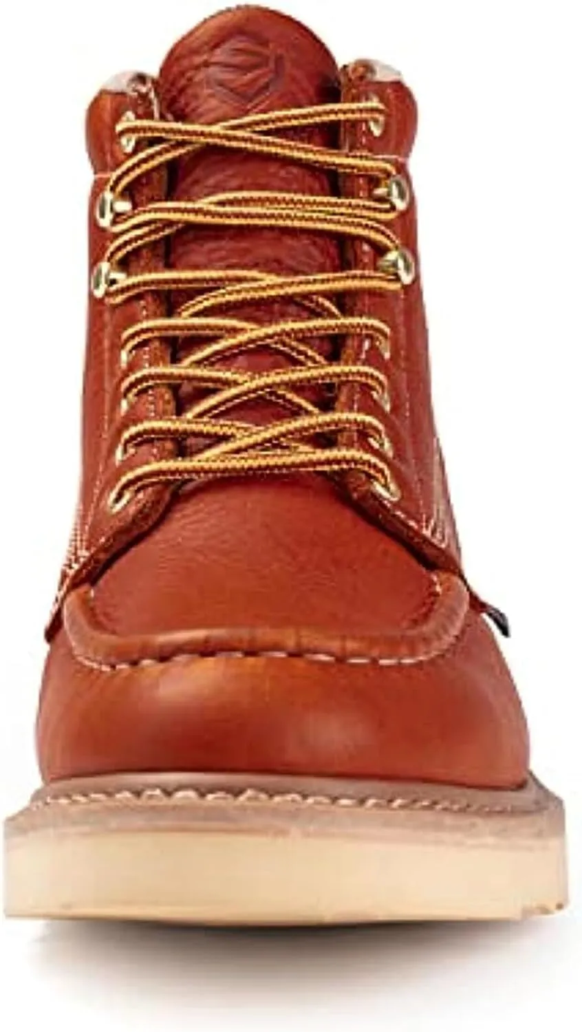 SUREWAY 6 in Mens Soft Toe Work Boots for Men-Full Grain Leather,Goodyear,Non-Slip EH Safety Industial Construction Wedge Moc Toe Work Boots/Shoes