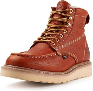 SUREWAY 6 in Mens Soft Toe Work Boots for Men-Full Grain Leather,Goodyear,Non-Slip EH Safety Industial Construction Wedge Moc Toe Work Boots/Shoes