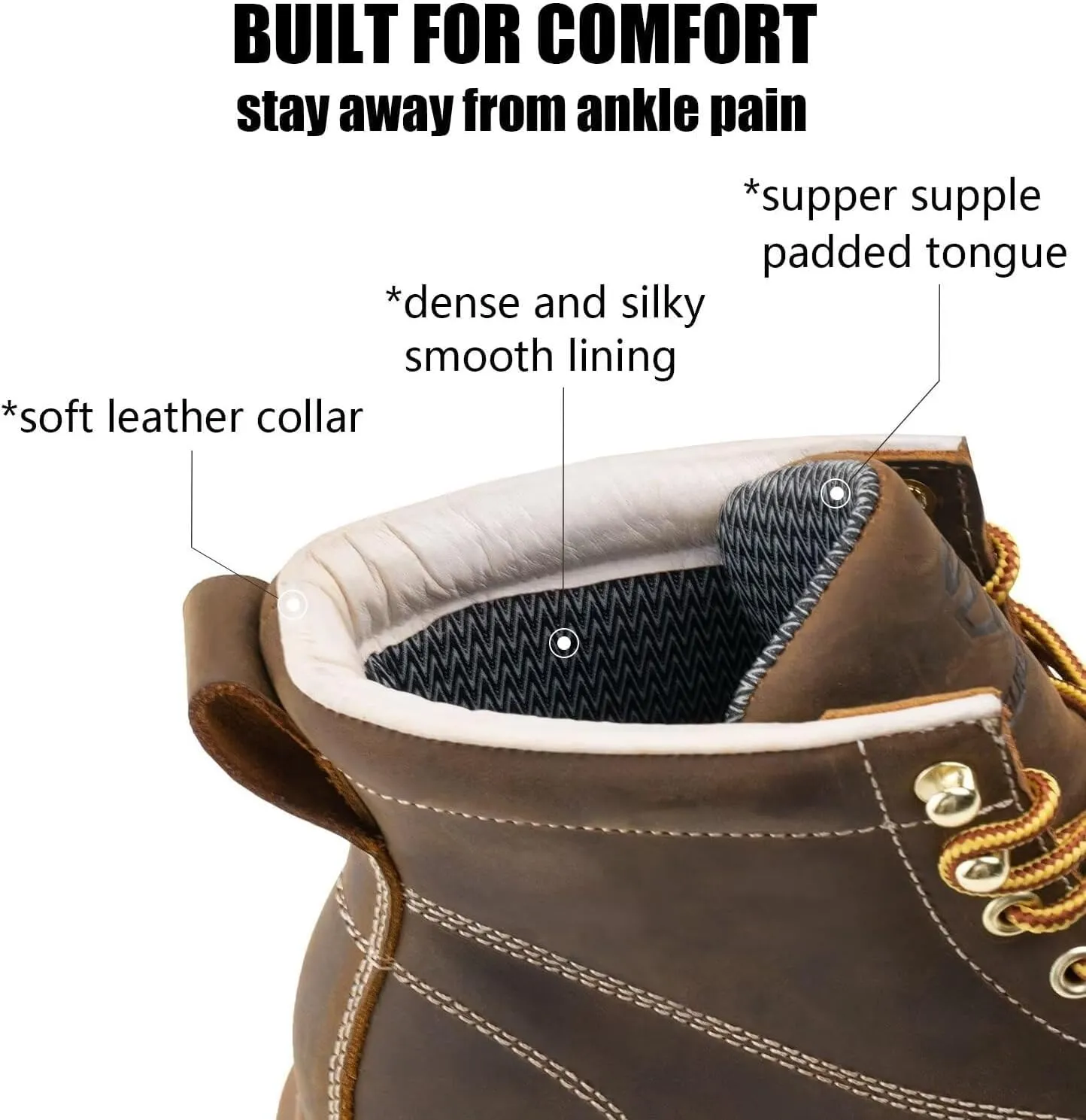 SUREWAY 6 in Mens Soft Toe Work Boots for Men-Full Grain Leather,Goodyear,Non-Slip EH Safety Industial Construction Wedge Moc Toe Work Boots/Shoes