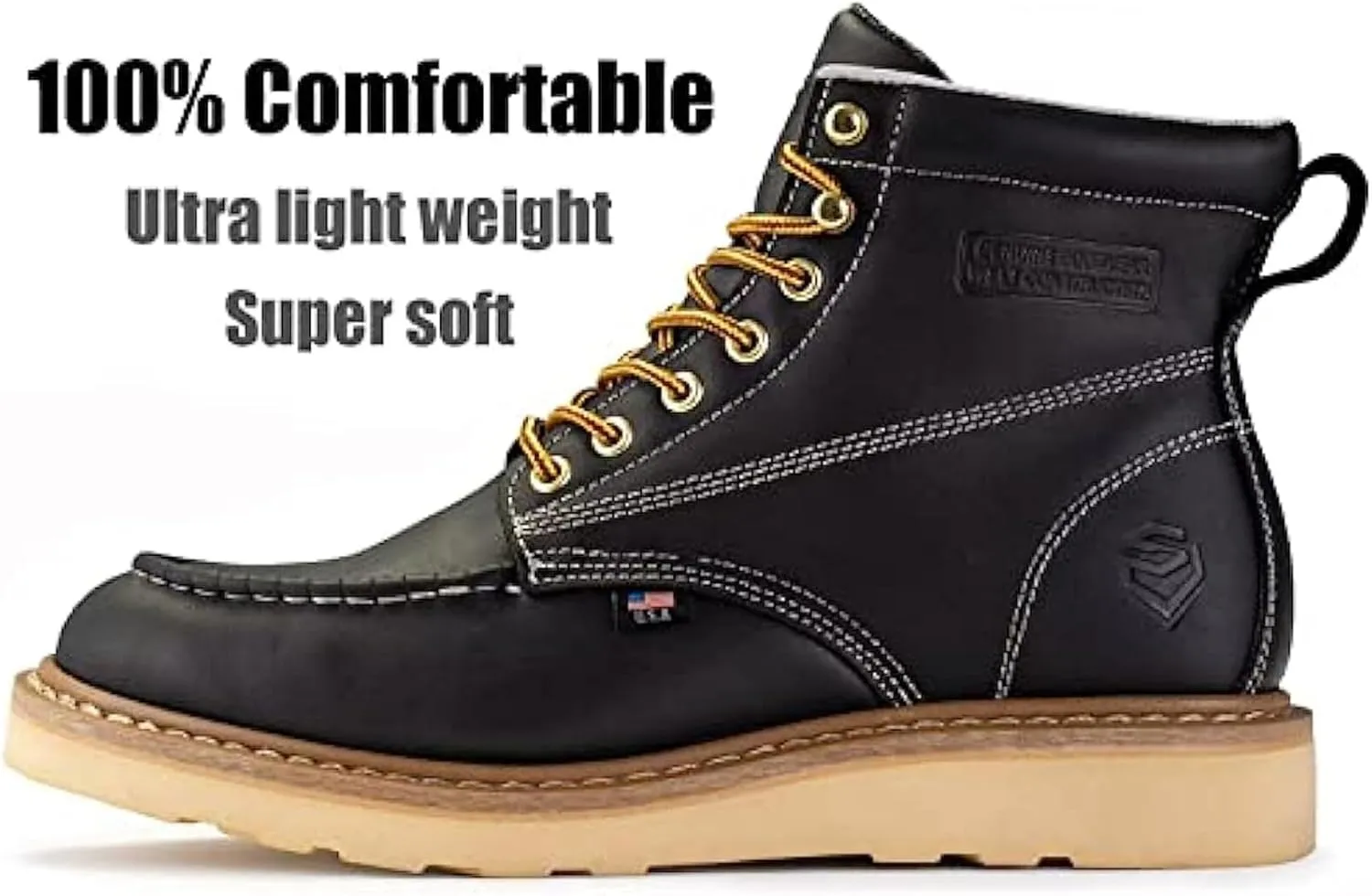 SUREWAY 6 in Mens Soft Toe Work Boots for Men-Full Grain Leather,Goodyear,Non-Slip EH Safety Industial Construction Wedge Moc Toe Work Boots/Shoes