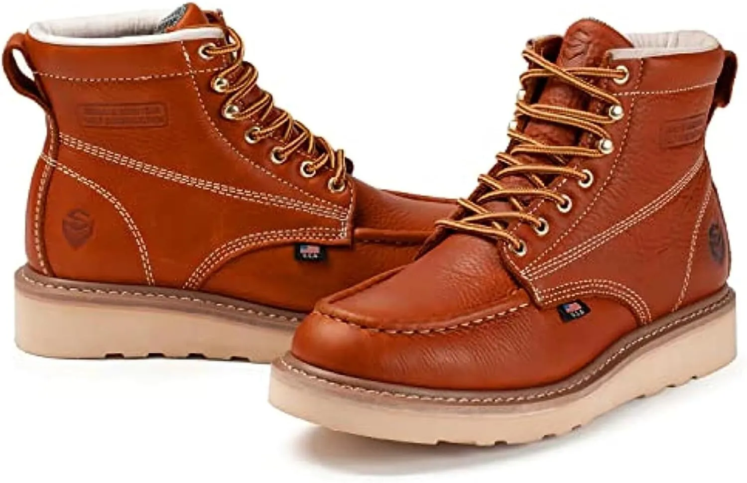 SUREWAY 6 in Mens Soft Toe Work Boots for Men-Full Grain Leather,Goodyear,Non-Slip EH Safety Industial Construction Wedge Moc Toe Work Boots/Shoes
