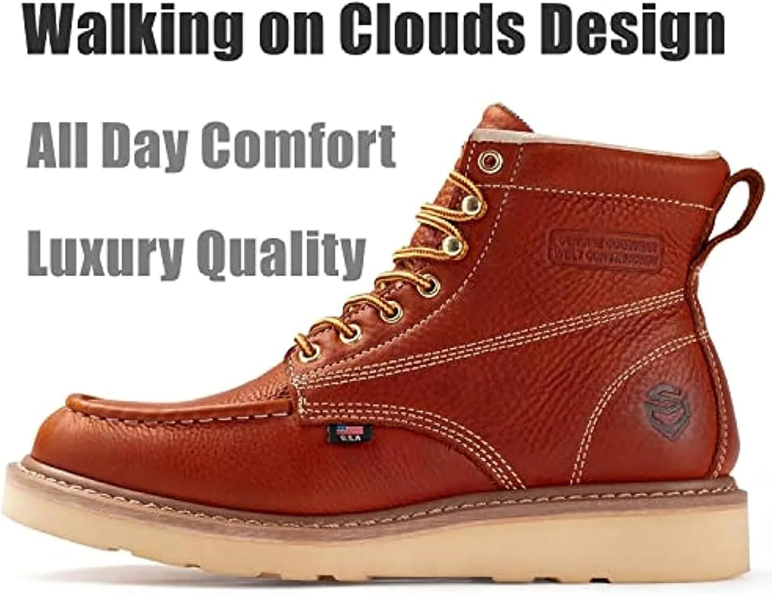 SUREWAY 6 in Mens Soft Toe Work Boots for Men-Full Grain Leather,Goodyear,Non-Slip EH Safety Industial Construction Wedge Moc Toe Work Boots/Shoes