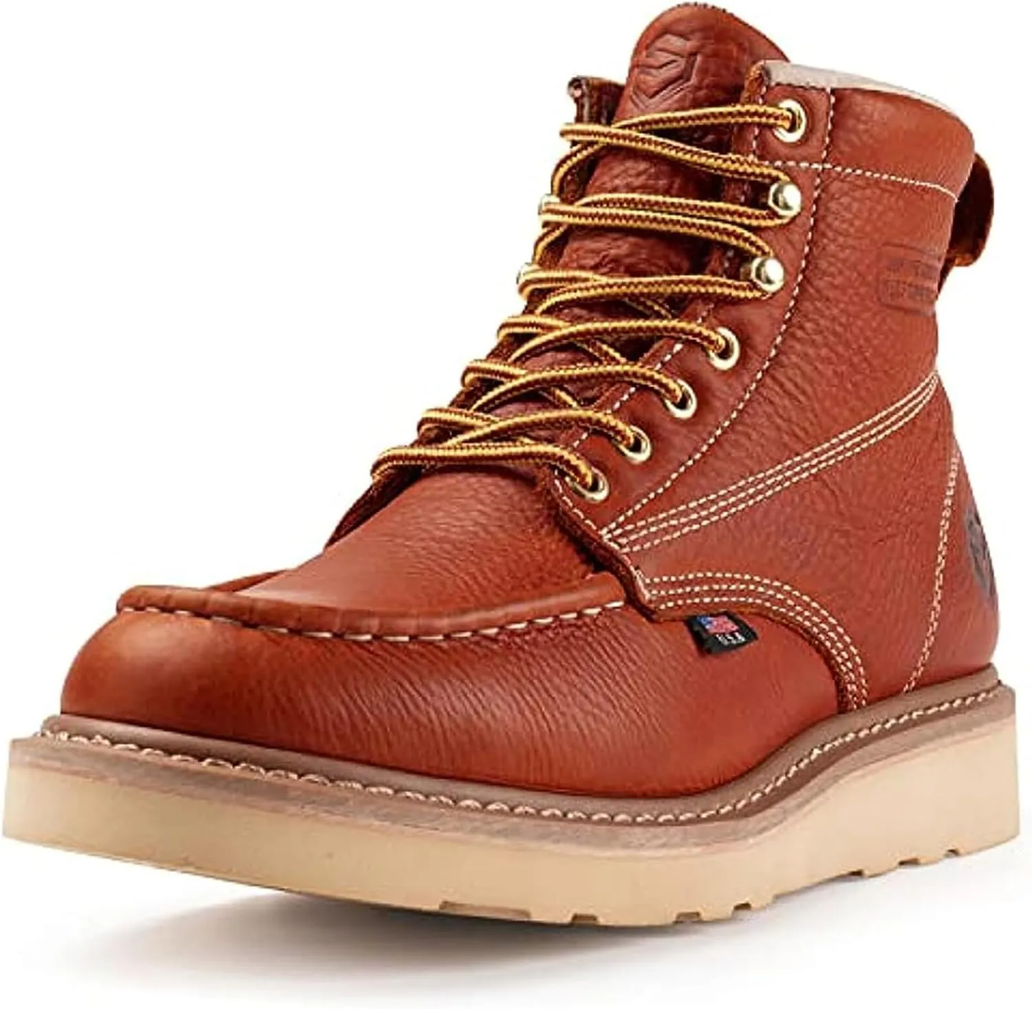 SUREWAY 6 in Mens Soft Toe Work Boots for Men-Full Grain Leather,Goodyear,Non-Slip EH Safety Industial Construction Wedge Moc Toe Work Boots/Shoes