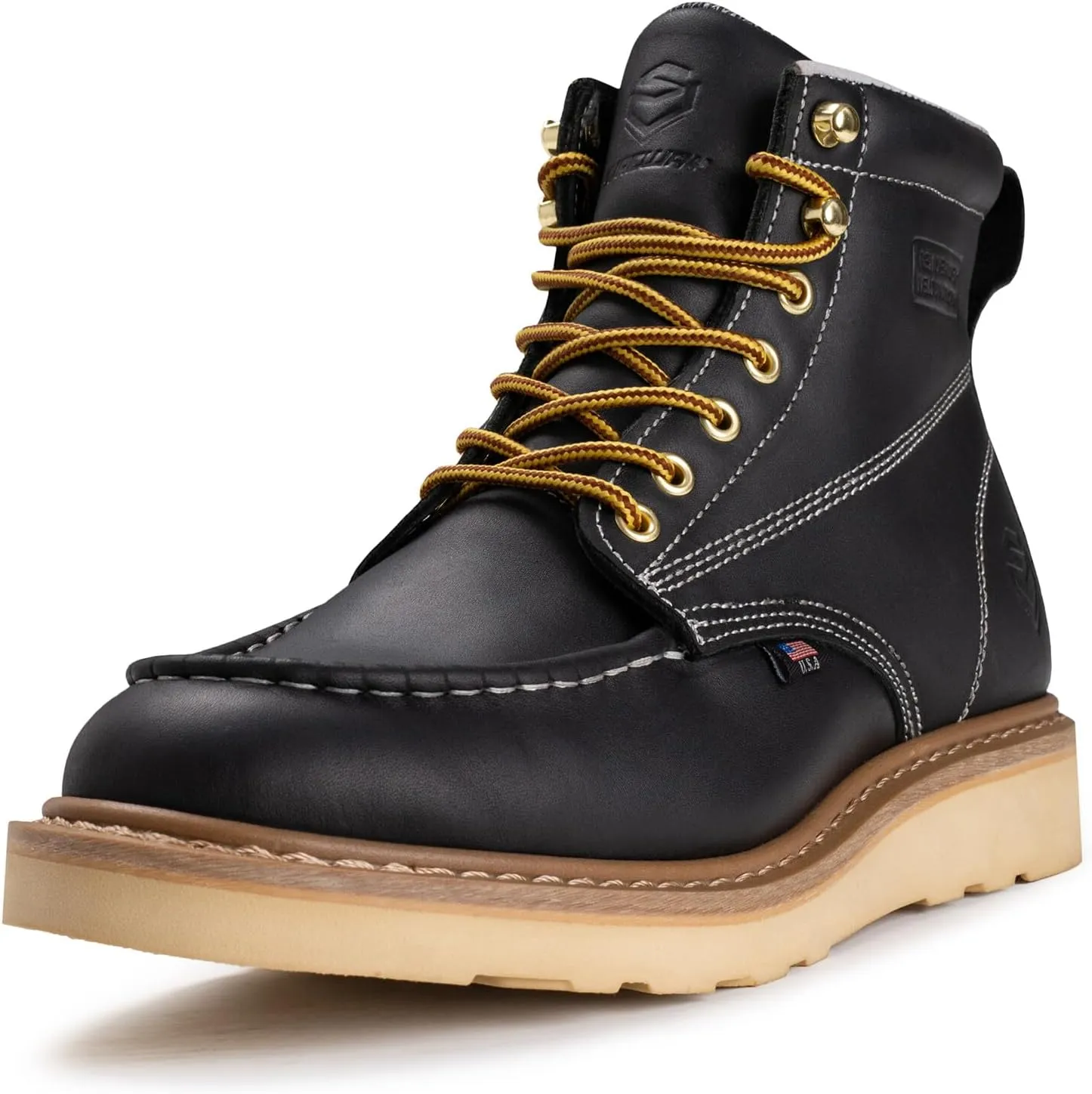 SUREWAY 6 in Mens Soft Toe Work Boots for Men-Full Grain Leather,Goodyear,Non-Slip EH Safety Industial Construction Wedge Moc Toe Work Boots/Shoes