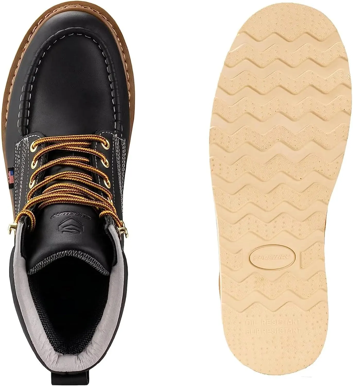 SUREWAY 6 in Mens Soft Toe Work Boots for Men-Full Grain Leather,Goodyear,Non-Slip EH Safety Industial Construction Wedge Moc Toe Work Boots/Shoes
