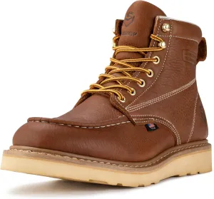 SUREWAY 6 in Mens Steel Toe Work Boots for Men-Full Grain Leather,Goodyear,Non-Slip EH Safety Industial Construction Wedge Moc Toe Work Boots/Shoes