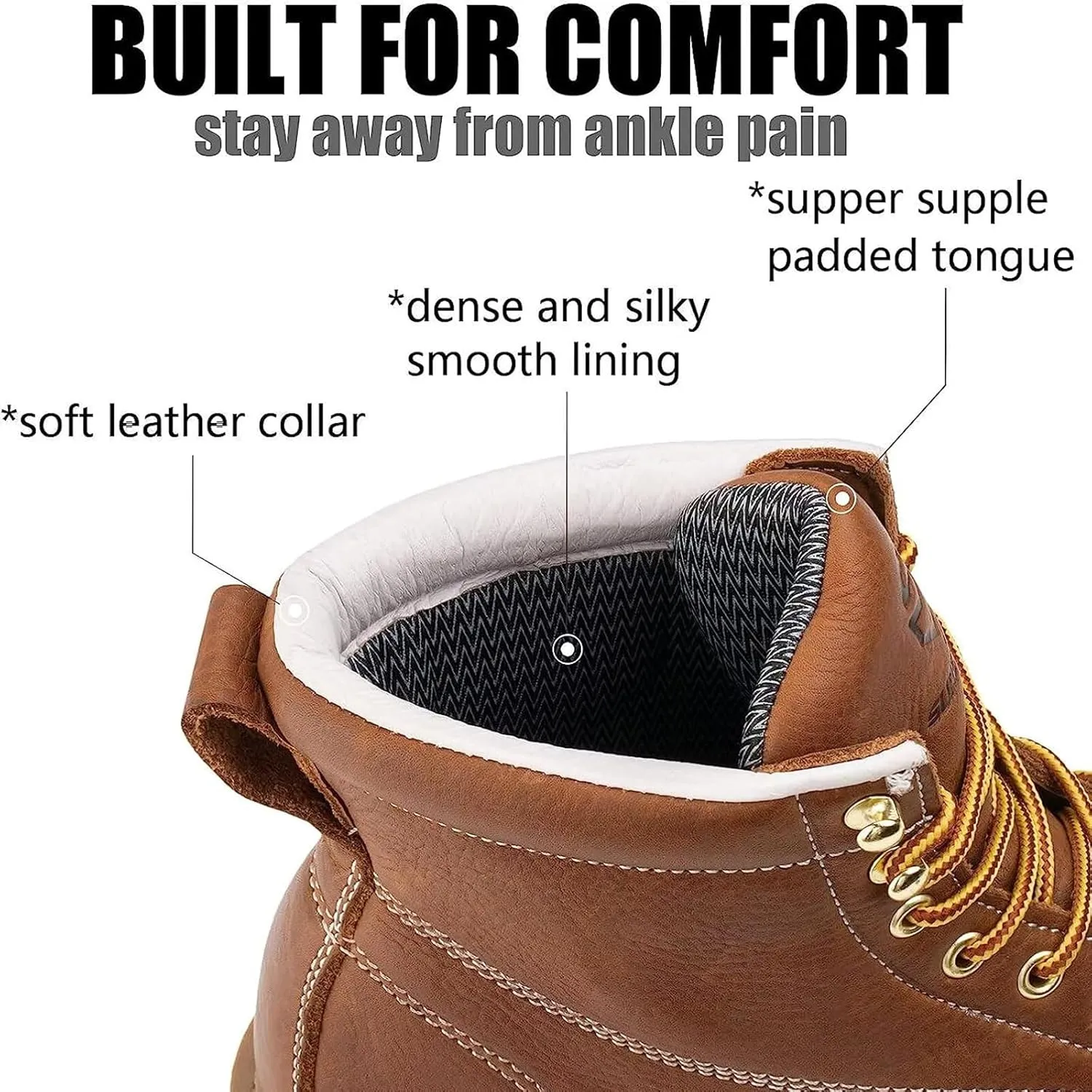 SUREWAY 6 in Mens Steel Toe Work Boots for Men-Full Grain Leather,Goodyear,Non-Slip EH Safety Industial Construction Wedge Moc Toe Work Boots/Shoes