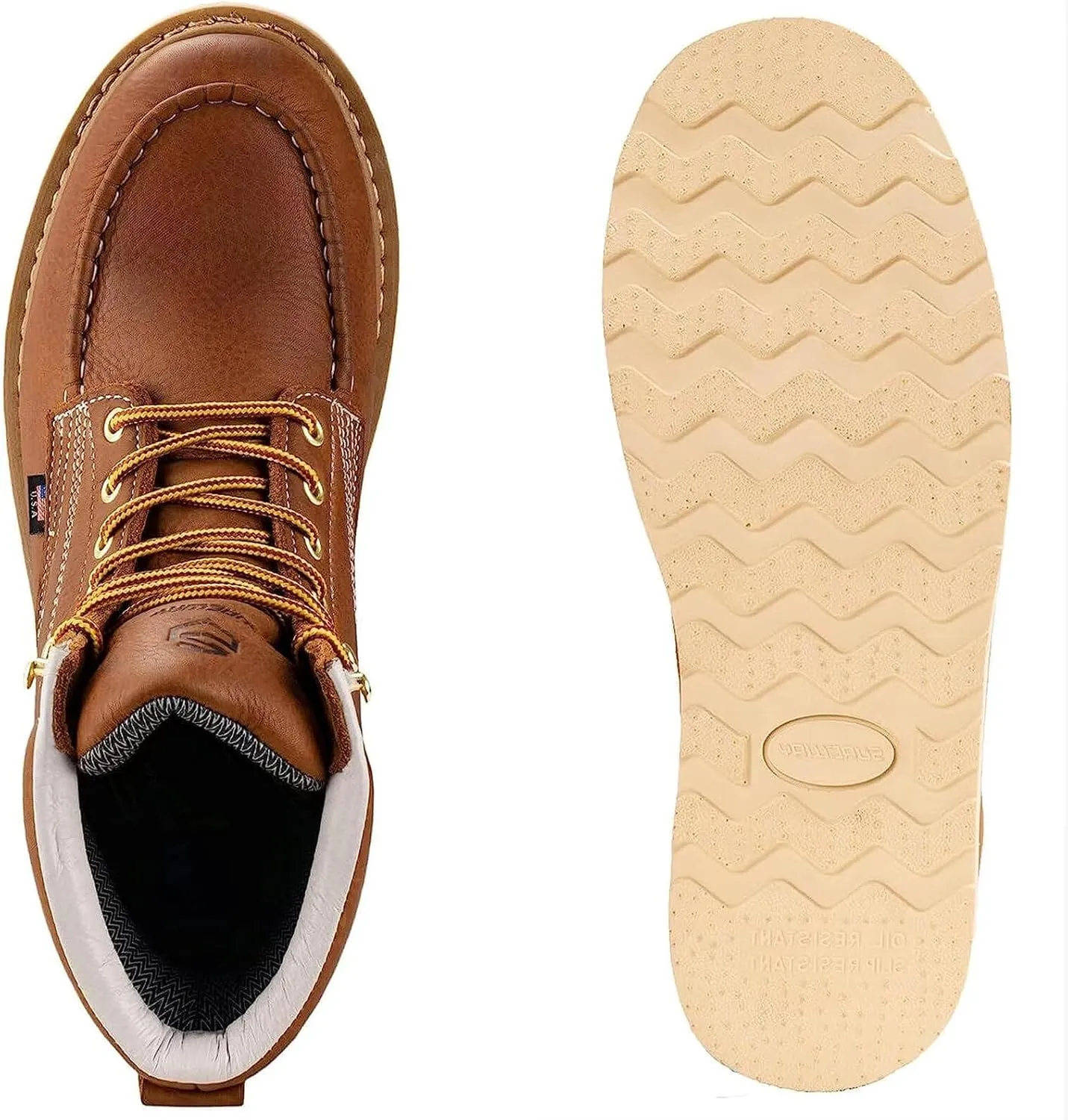 SUREWAY 6 in Mens Steel Toe Work Boots for Men-Full Grain Leather,Goodyear,Non-Slip EH Safety Industial Construction Wedge Moc Toe Work Boots/Shoes