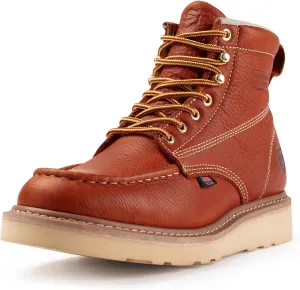 SUREWAY 6 in Mens Waterproof Soft Toe Work Boots for Men-Full Grain Leather,Goodyear,Non-Slip EH Safety Industial Construction Wedge Moc Toe Work Boots/Shoes