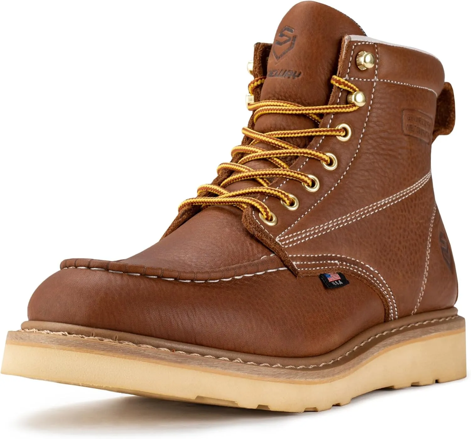 SUREWAY 6 in Mens Waterproof Soft Toe Work Boots for Men-Full Grain Leather,Goodyear,Non-Slip EH Safety Industial Construction Wedge Moc Toe Work Boots/Shoes