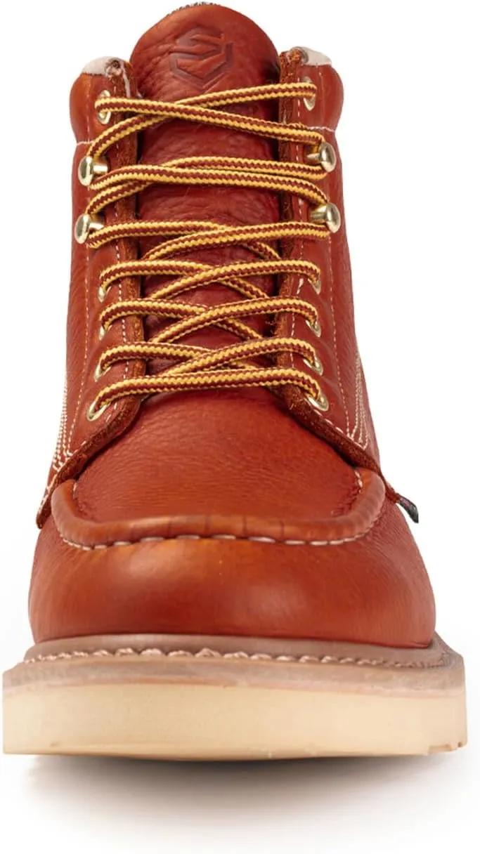 SUREWAY 6 in Mens Waterproof Soft Toe Work Boots for Men-Full Grain Leather,Goodyear,Non-Slip EH Safety Industial Construction Wedge Moc Toe Work Boots/Shoes
