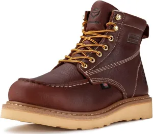 SUREWAY 6 in Mens Waterproof Steel Toe Work Boots for Men-Full Grain Leather,Goodyear,Non-Slip EH Safety Industial Construction Wedge Moc Toe Work Boots/Shoes