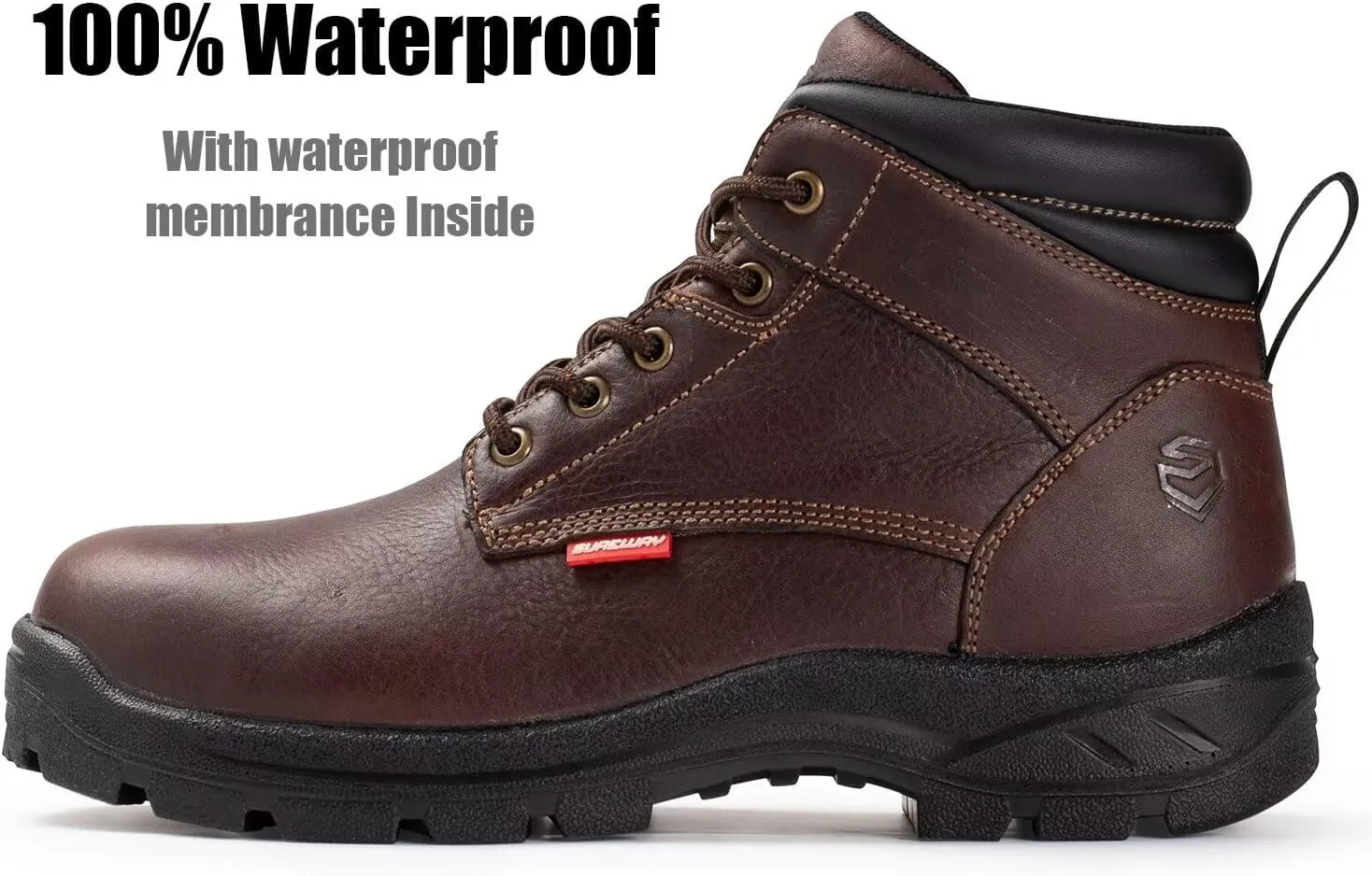 SUREWAY 6" Waterproof Work Boot for Men, Extremely Comfortable Insole, Oil/Slip Resistant, Thicker Leather, Work Boots/Shoes for Men, EH Safety Industrial & Construction Work Boots