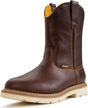 SUREWAY Mens 10 in Soft/Steel Toe Waterproof Wellington Boot,Heavy Duty Pull On Work Boots for Men,Full Grain Leather,Goodyear Welted,Superior Slip Resistant