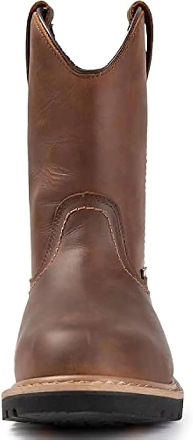 SUREWAY Mens 10 in Soft/Steel Toe Waterproof Wellington Boot,Heavy Duty Pull On Work Boots for Men,Full Grain Leather,Goodyear Welted,Superior Slip Resistant