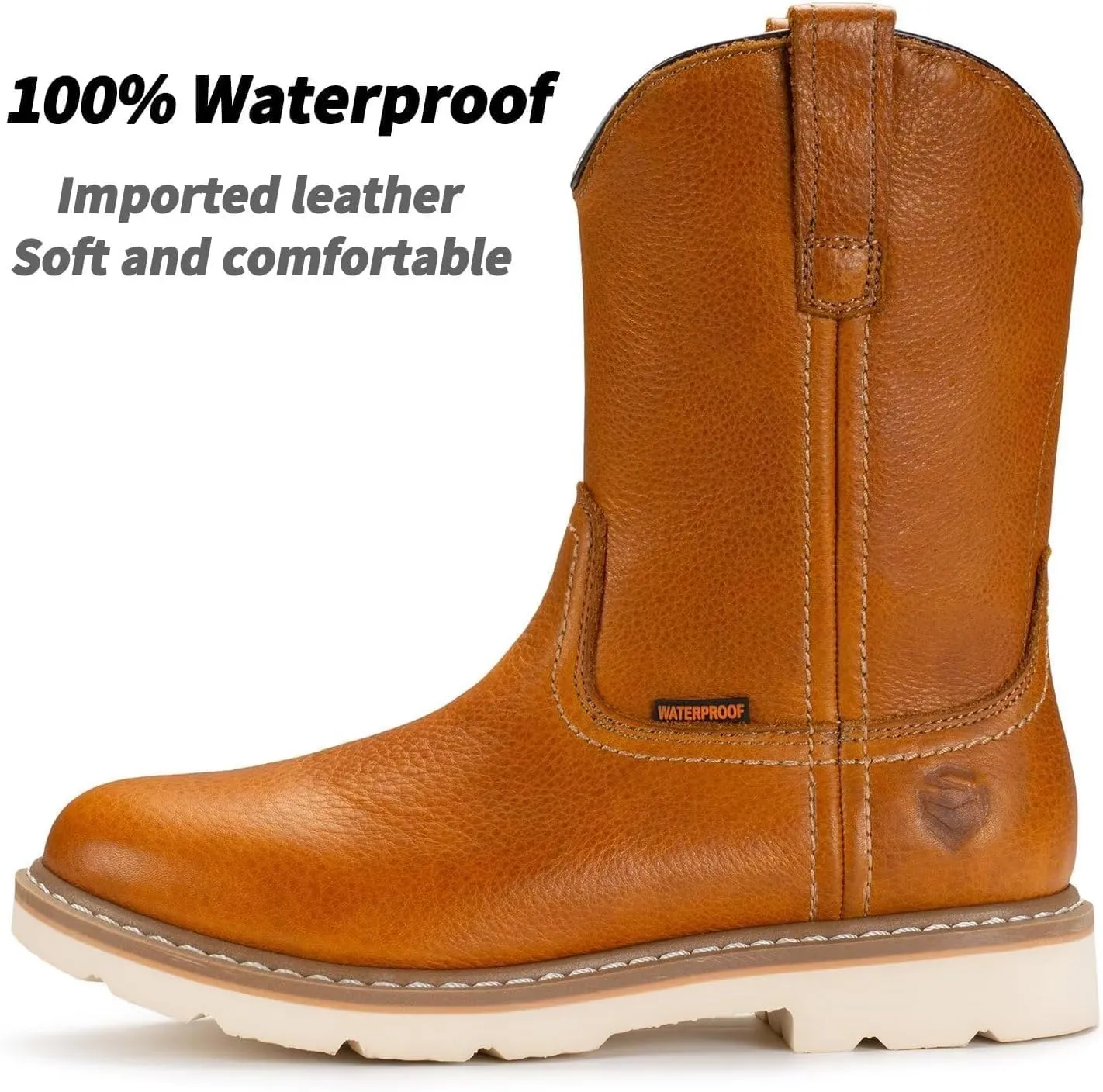 SUREWAY Mens 10 in Soft/Steel Toe Waterproof Wellington Boot,Heavy Duty Pull On Work Boots for Men,Full Grain Leather,Goodyear Welted,Superior Slip Resistant