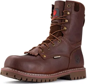 SUREWAY Men's 8" Waterproof Steel-Toe Logger Work Boot,Superior Oil/Slip Resistant,Thicker Full Grain Leather,Wedge Rubber Sole,EH Rated