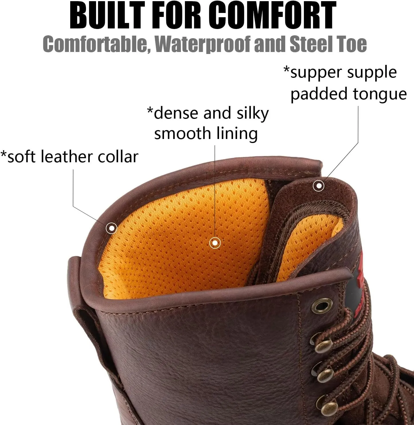 SUREWAY Men's 8" Waterproof Steel-Toe Logger Work Boot,Superior Oil/Slip Resistant,Thicker Full Grain Leather,Wedge Rubber Sole,EH Rated